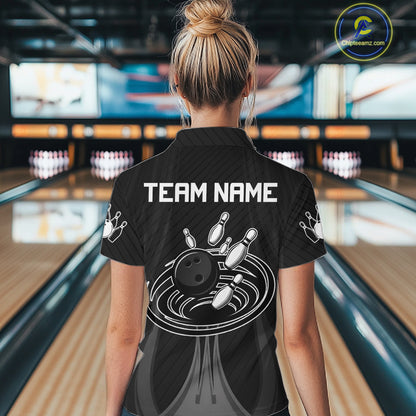 Black And White Bowling Polo & Quarter-Zip Shirt For Women Personalized Bowling Team Attire NYN4623
