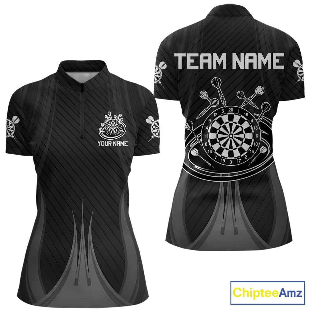 Black And White Darts Polo & 1/4-Zip Shirt For Women Personalized Darts Team Attire NYN4624