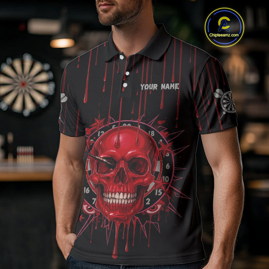 Custom Red Dripping Horror Skull Dartboard Dart Men Polo Jerseys Dart Team Shirts NYN1756