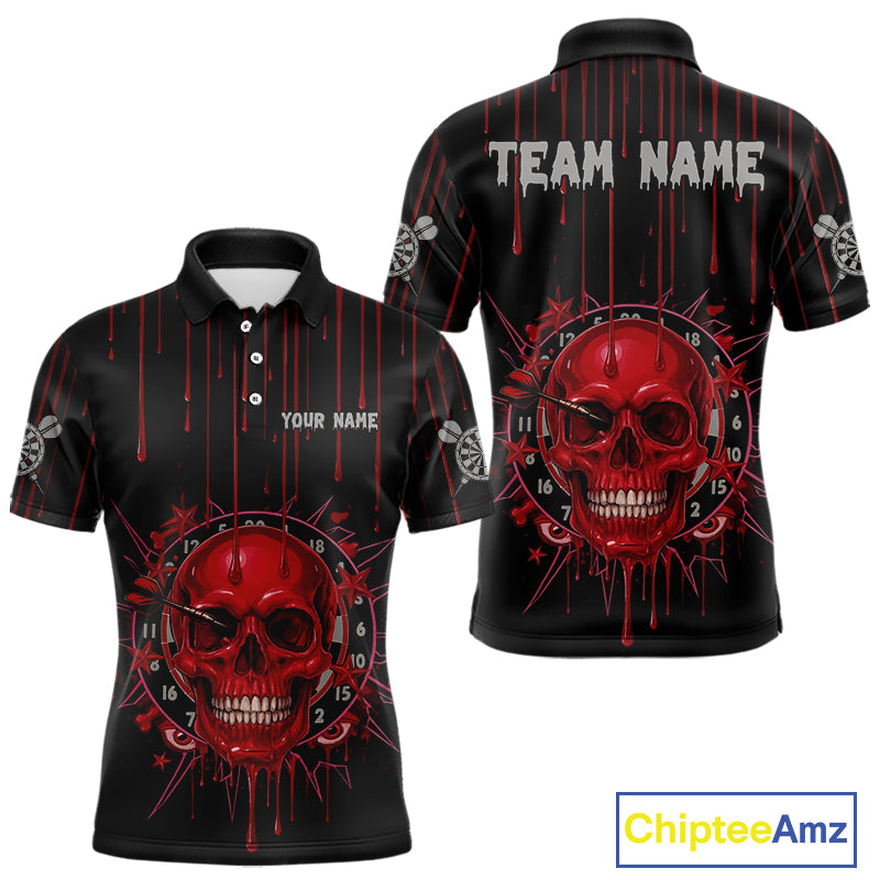 Custom Red Dripping Horror Skull Dartboard Dart Men Polo Jerseys Dart Team Shirts NYN1756
