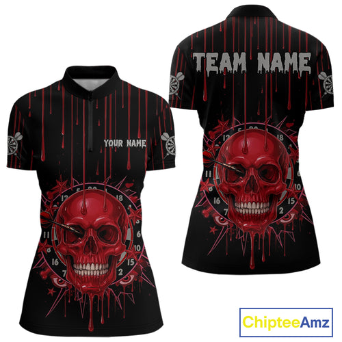 Custom Red Dripping Horror Skull Dartboard Dart Women Quarter-Zip Jerseys Dart Team Shirts NYN1756