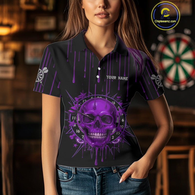 Custom Purple Dripping Horror Skull Dartboard Dart Women Polo Jerseys Dart Team Shirts NYN1757