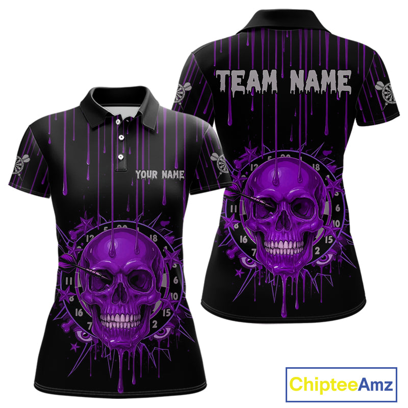 Custom Purple Dripping Horror Skull Dartboard Dart Women Polo Jerseys Dart Team Shirts NYN1757