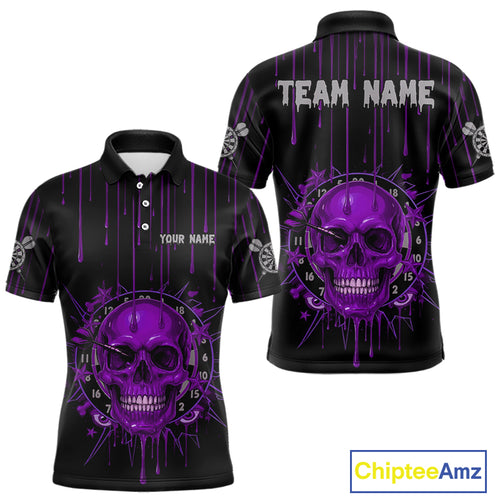Custom Purple Dripping Horror Skull Dartboard Dart Men Polo Jerseys Dart Team Shirts NYN1757
