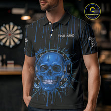 Load image into Gallery viewer, Custom Blue Dripping Horror Skull Dartboard Dart Men Polo Jerseys Dart Team Shirts NYN1758