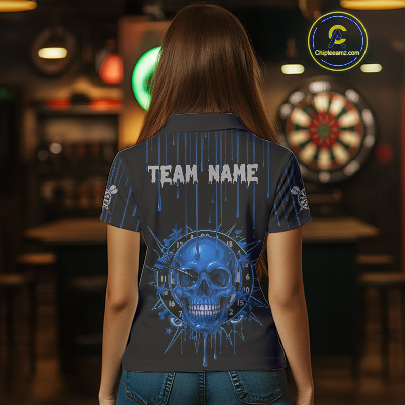Custom Blue Dripping Horror Skull Dartboard Dart Women Polo Jerseys Dart Team Shirts NYN1758