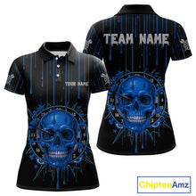 Load image into Gallery viewer, Custom Blue Dripping Horror Skull Dartboard Dart Women Polo Jerseys Dart Team Shirts NYN1758