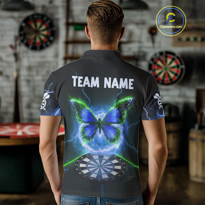 Lightning Butterfly Dartboard Custom Blue & Green Mens Polo Dart Shirt Funny Dart Jerseys NYN1761