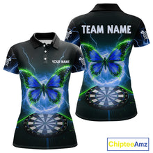 Load image into Gallery viewer, Lightning Butterfly Dartboard Custom Blue &amp; Green Women Polo Dart Shirt Funny Dart Jerseys NYN1761