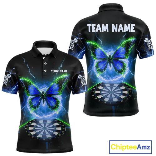 Lightning Butterfly Dartboard Custom Blue & Green Mens Polo Dart Shirt Funny Dart Jerseys NYN1761