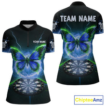 Load image into Gallery viewer, Lightning Butterfly Dartboard Custom Blue &amp; Green Women Quarter-Zip Dart Shirt Funny Dart Jerseys NYN1761