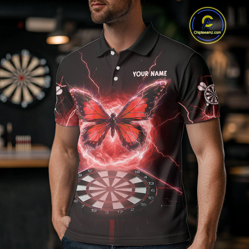 Lightning Butterfly Dartboard Custom Red Mens Polo Dart Shirt Funny Dart Jerseys NYN1762