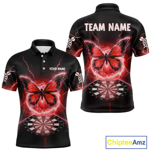 Lightning Butterfly Dartboard Custom Red Mens Polo Dart Shirt Funny Dart Jerseys NYN1762