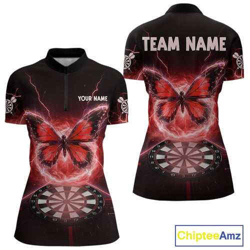 Lightning Butterfly Dartboard Custom Red Women Quarter-Zip Dart Shirt Funny Dart Jerseys NYN1762