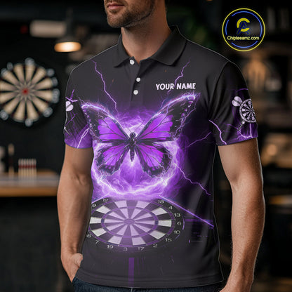 Lightning Butterfly Dartboard Custom Purple Mens Polo Dart Shirt Funny Dart Jerseys NYN1763