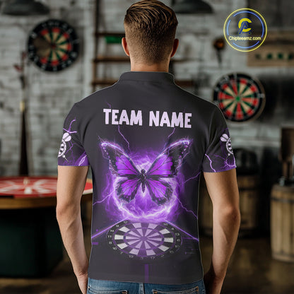 Lightning Butterfly Dartboard Custom Purple Mens Polo Dart Shirt Funny Dart Jerseys NYN1763