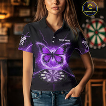 Load image into Gallery viewer, Lightning Butterfly Dartboard Custom Purple Women Polo Dart Shirt Funny Dart Jerseys NYN1763