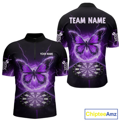 Lightning Butterfly Dartboard Custom Purple Mens Quarter-Zip Dart Shirt Funny Dart Jerseys NYN1763