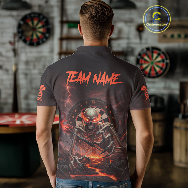 Lightning Orange Skeleton Dartboard Custom Mens Polo Dart Shirt Gifts For Dart Players NYN1764