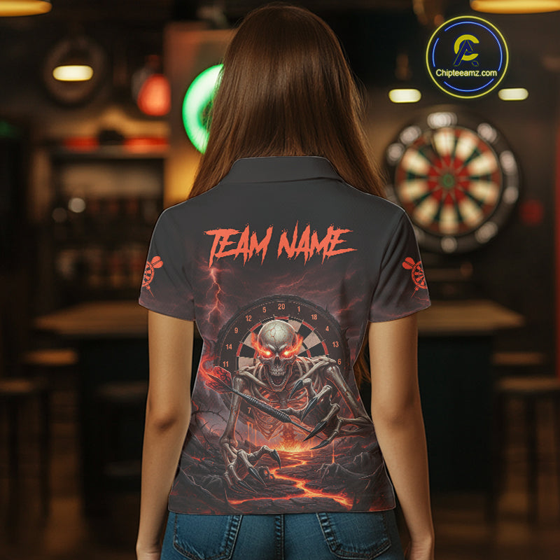 Lightning Orange Skeleton Dartboard Custom Women Polo Dart Shirt Gifts For Dart Players NYN1764