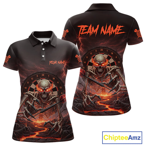 Lightning Orange Skeleton Dartboard Custom Women Polo Dart Shirt Gifts For Dart Players NYN1764