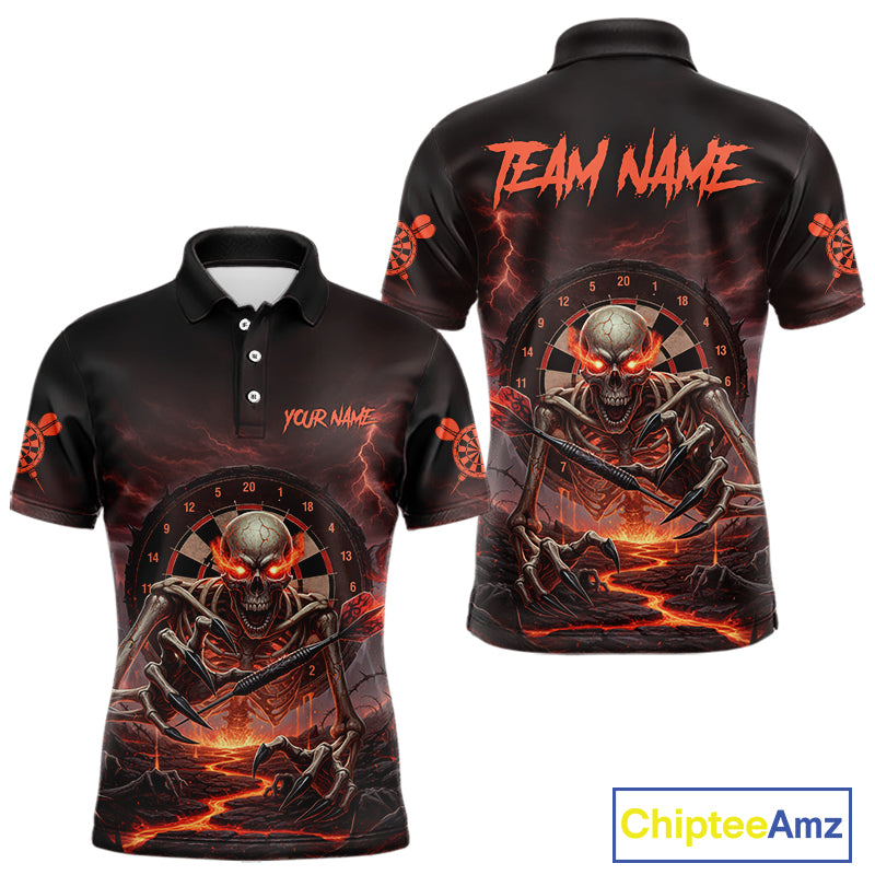 Lightning Orange Skeleton Dartboard Custom Mens Polo Dart Shirt Gifts For Dart Players NYN1764
