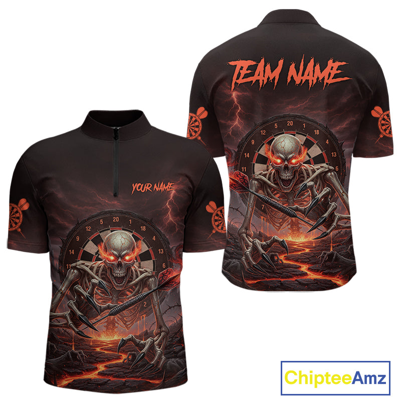 Lightning Orange Skeleton Dartboard Custom Mens Quarter-Zip Dart Shirt Gifts For Dart Players NYN1764