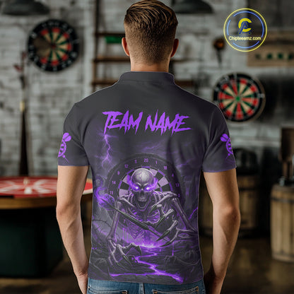 Lightning Purple Skeleton Dartboard Custom Mens Polo Dart Shirt Gifts For Dart Players NYN1765