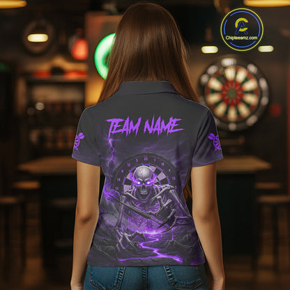 Lightning Purple Skeleton Dartboard Custom Women  Polo Dart Shirt Gifts For Dart Players NYN1765