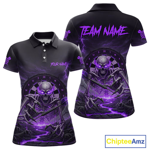 Lightning Purple Skeleton Dartboard Custom Women  Polo Dart Shirt Gifts For Dart Players NYN1765