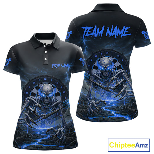 Lightning Blue Skeleton Dartboard Custom Women Polo Dart Shirt Gifts For Dart Players NYN1766