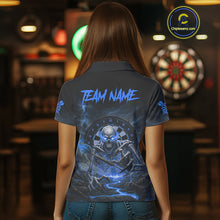 Load image into Gallery viewer, Lightning Blue Skeleton Dartboard Custom Women Polo Dart Shirt Gifts For Dart Players NYN1766