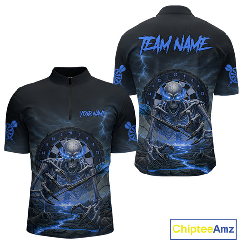 Lightning Blue Skeleton Dartboard Custom Mens Quarter-Zip Dart Shirt Gifts For Dart Players NYN1766