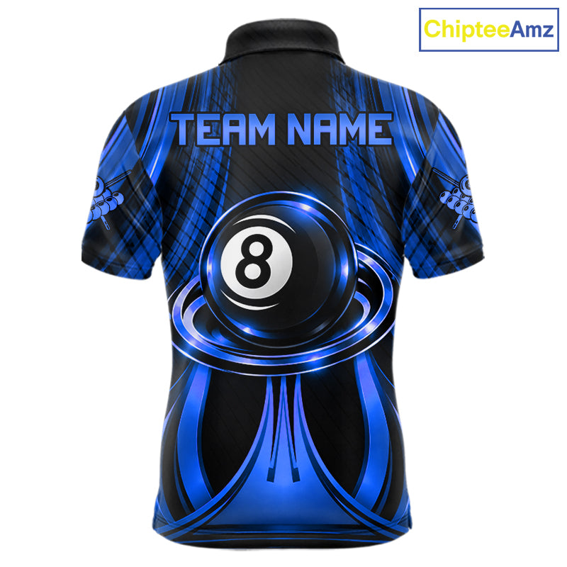 Blue 8 Ball Pool Billiard Polo & Quarter-Zip Shirt For Men Personalized Ball Billiard Team Attire NYN4971