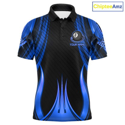 Blue 8 Ball Pool Billiard Polo & Quarter-Zip Shirt For Men Personalized Ball Billiard Team Attire NYN4971