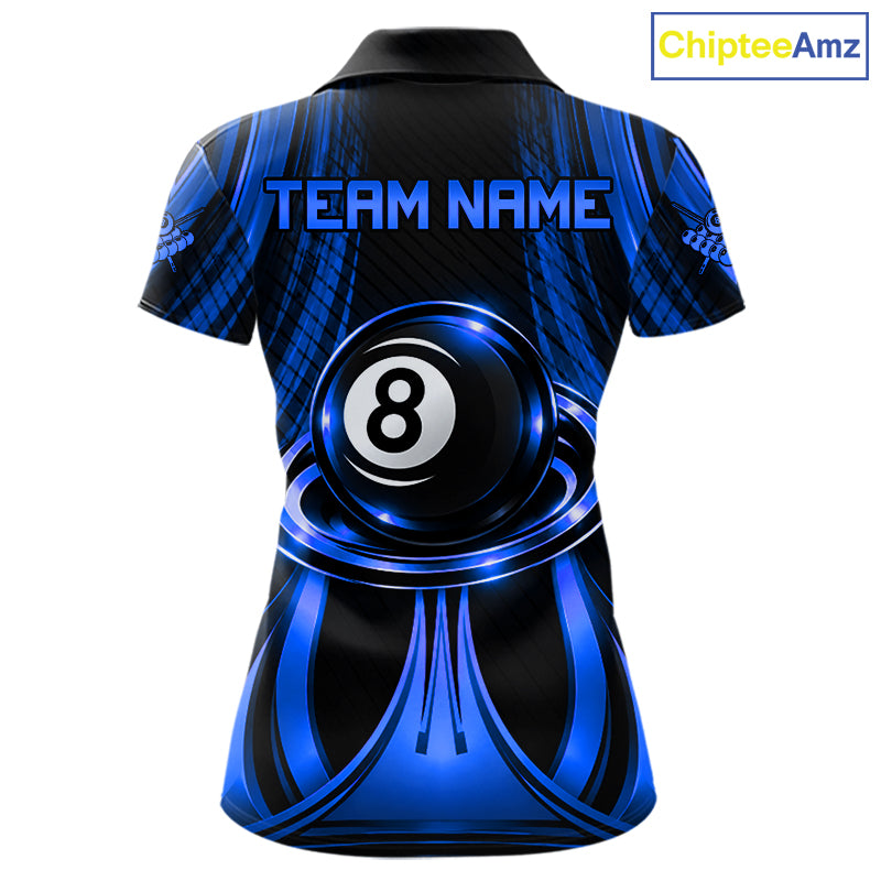 Blue 8 Ball Pool Billiard Polo & Quarter-Zip Shirt For Women Personalized Ball Billiard Team Attire NYN4971