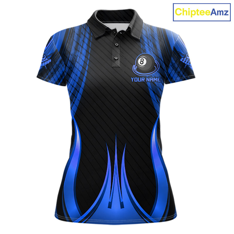Blue 8 Ball Pool Billiard Polo & Quarter-Zip Shirt For Women Personalized Ball Billiard Team Attire NYN4971
