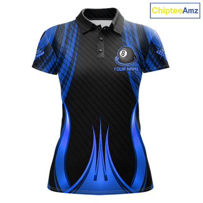Blue 8 Ball Pool Billiard Polo & Quarter-Zip Shirt For Women Personalized Ball Billiard Team Attire NYN4971
