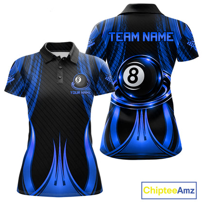 Blue 8 Ball Pool Billiard Polo & Quarter-Zip Shirt For Women Personalized Ball Billiard Team Attire NYN4971
