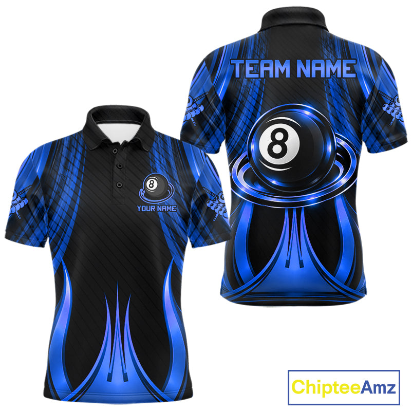 Blue 8 Ball Pool Billiard Polo & Quarter-Zip Shirt For Men Personalized Ball Billiard Team Attire NYN4971