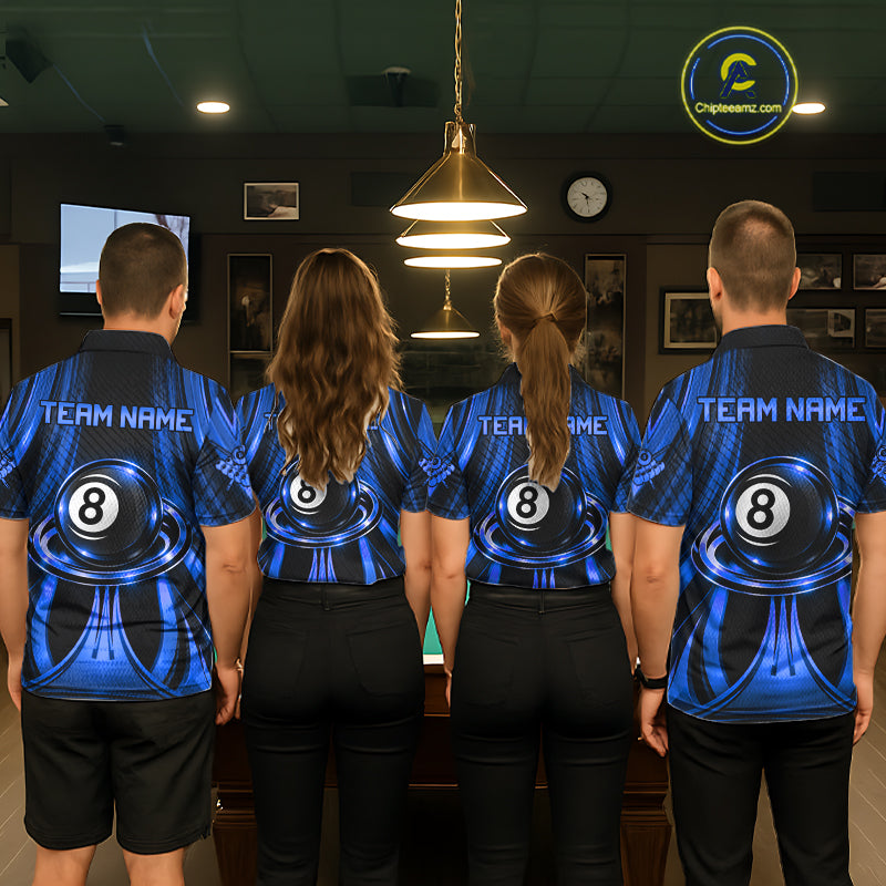 Blue 8 Ball Pool Billiard Polo & Quarter-Zip Shirt For Women Personalized Ball Billiard Team Attire NYN4971
