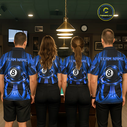 Blue 8 Ball Pool Billiard Polo & Quarter-Zip Shirt For Women Personalized Ball Billiard Team Attire NYN4971