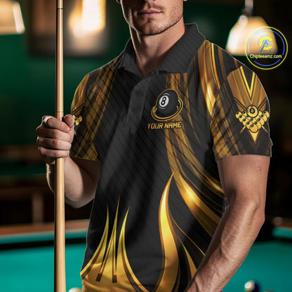 Gold 8 Ball Pool Billiard Polo & Quarter-Zip Shirt For Men Personalized Ball Billiard Team Attire NYN4972