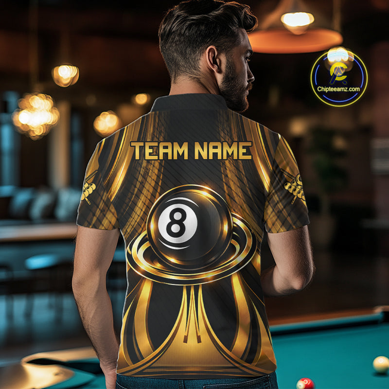 Gold 8 Ball Pool Billiard Polo & Quarter-Zip Shirt For Men Personalized Ball Billiard Team Attire NYN4972