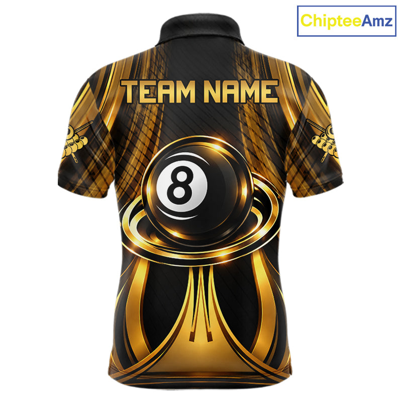 Gold 8 Ball Pool Billiard Polo & Quarter-Zip Shirt For Men Personalized Ball Billiard Team Attire NYN4972