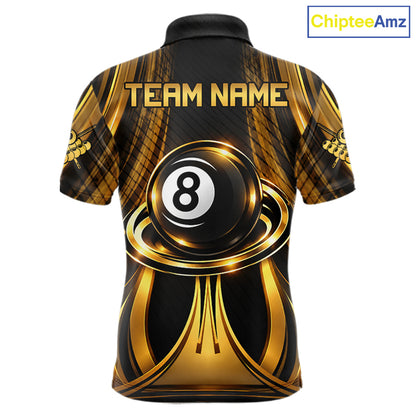 Gold 8 Ball Pool Billiard Polo & Quarter-Zip Shirt For Men Personalized Ball Billiard Team Attire NYN4972