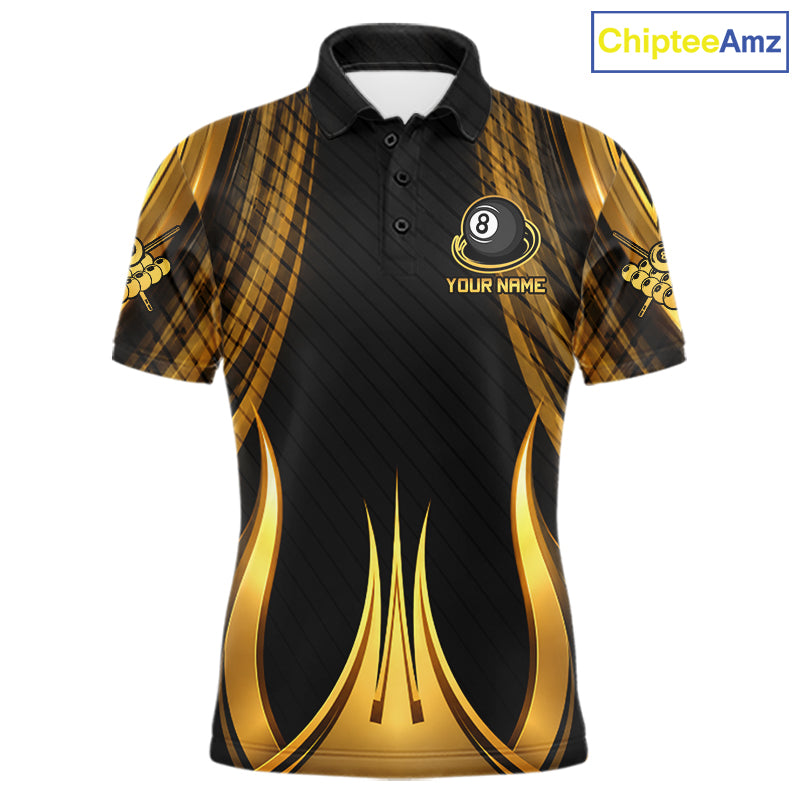 Gold 8 Ball Pool Billiard Polo & Quarter-Zip Shirt For Men Personalized Ball Billiard Team Attire NYN4972