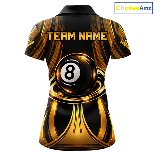 Gold 8 Ball Pool Billiard Polo & Quarter-Zip Shirt For Women Personalized Ball Billiard Team Attire NYN4972