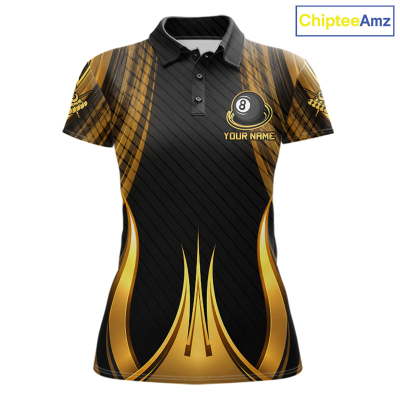 Gold 8 Ball Pool Billiard Polo & Quarter-Zip Shirt For Women Personalized Ball Billiard Team Attire NYN4972