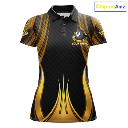 Gold 8 Ball Pool Billiard Polo & Quarter-Zip Shirt For Women Personalized Ball Billiard Team Attire NYN4972